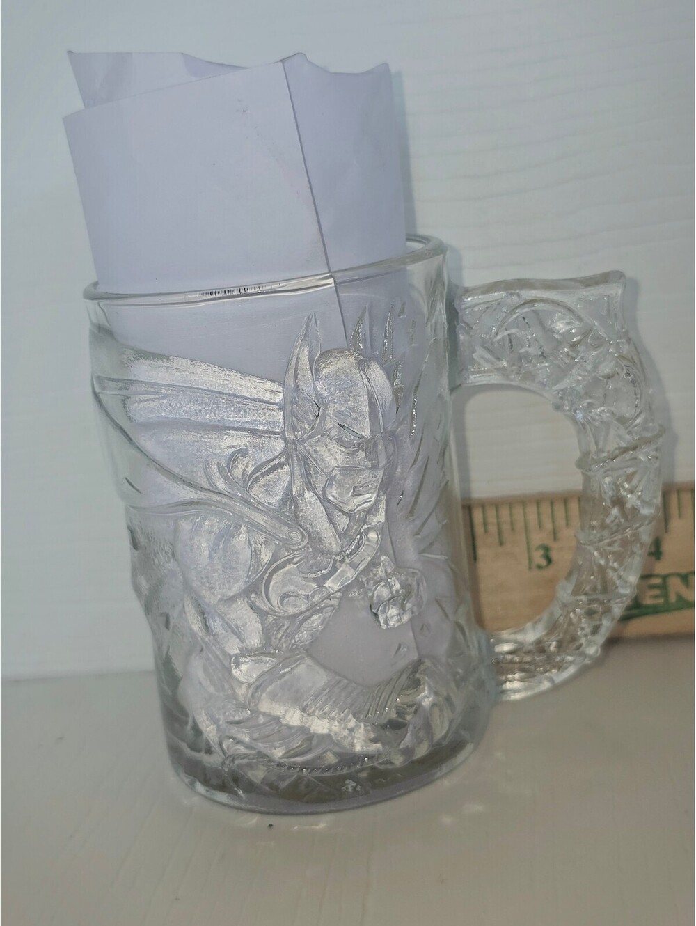 Vintage McDonald's Batman Forever Glass Mug with Embossed Batman Design